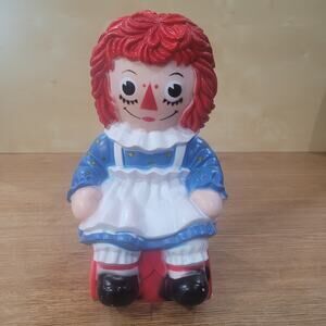 My Toy Co Vintage 1972 RAGGEDY ANN Coin Bank Bobbs Merrill w/Plug Doll Child Toy